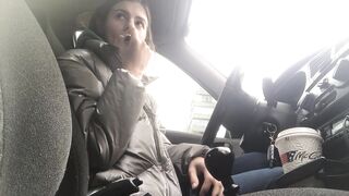 In car real Public masturbation