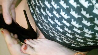 I enjoy jerking him off with my feet! He cums between my toes