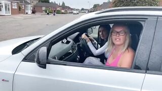 2 sluts find a stud on their day out , he takes them back to his garage