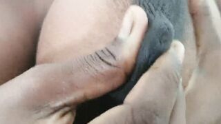 Sexy indian mom milf big aunty boobs pressing and sucking her nipple with night dress on the bed no one in room