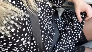 No Panties and Stockings in the car