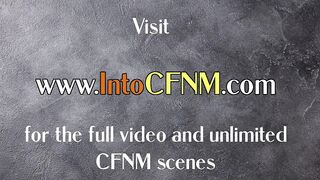 CFNM femdoms sucking and jerking guy cock in group till cum