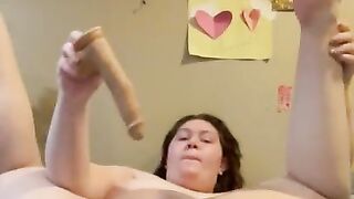 Teen cums on big dildo