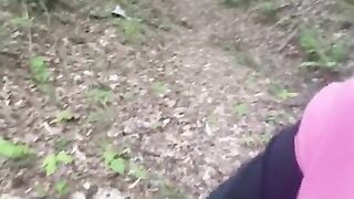 blowjob on a public trail with a blonde girl