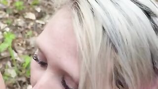 blowjob on a public trail with a blonde girl