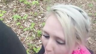 blowjob on a public trail with a blonde girl