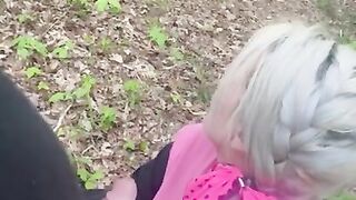 blowjob on a public trail with a blonde girl