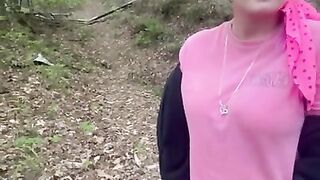 shy paranoid blonde sucks dick public on our evening walking trail in the woods