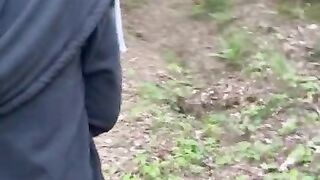 shy paranoid blonde sucks dick public on our evening walking trail in the woods