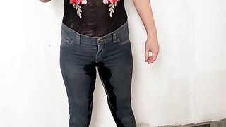 Dirty Wet Haired Bitch Pisses On Her Jeans