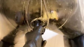 Latex suit ass condom dildo play with fetish friend