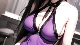 tifa posing and showing her big gits in her purple "refined dress"