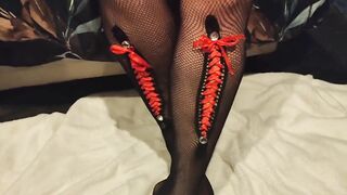 Amazing footjob. Black stockings. Foot fetish 4K