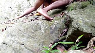 Outdoor interracial rough sex in a forest between a Indian MILF lady and big dick