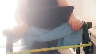 Step mom plays with step son fucking hard on treadmill