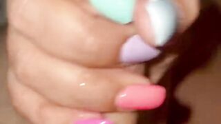 Latina colorful handjob nail tease