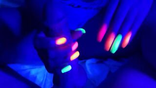 Neon Black Light Nails with Cumshot - Part 2