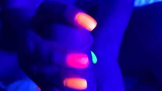 Neon Black Light Nails with Cumshot - Part 2