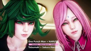 One Punch Man × NARUTO - Tatsumaki × Sakura Haruno × Footjob - Lite Version