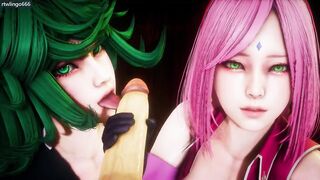 One Punch Man × NARUTO - Tatsumaki × Sakura Haruno × Footjob - Lite Version