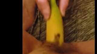 Fan request to use a banana ends in hard orgasm