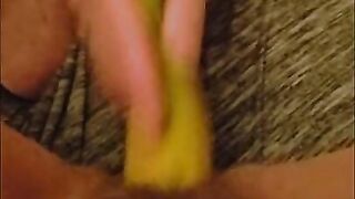 Fan request to use a banana ends in hard orgasm