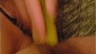 Fan request to use a banana ends in hard orgasm