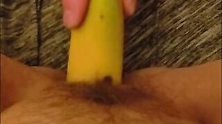 Fan request to use a banana ends in hard orgasm