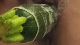 bitch gets fucked by huge vegetable