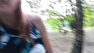 a girl in the forest jerks off a guy. wants his orgasm.