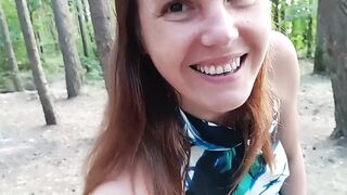 a girl in the forest jerks off a guy. wants his orgasm.