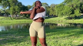 Naughty Black Girl Stretching and Flashing in a Public Park